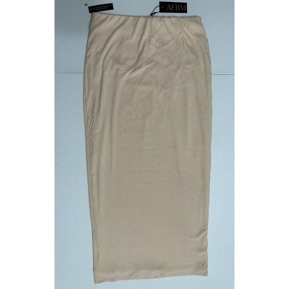 AFRM Torino Lined Maxi Bodycon Pencil Skirt Ribbed Knit Stretch Cream Tan NWT S - Picture 1 of 8